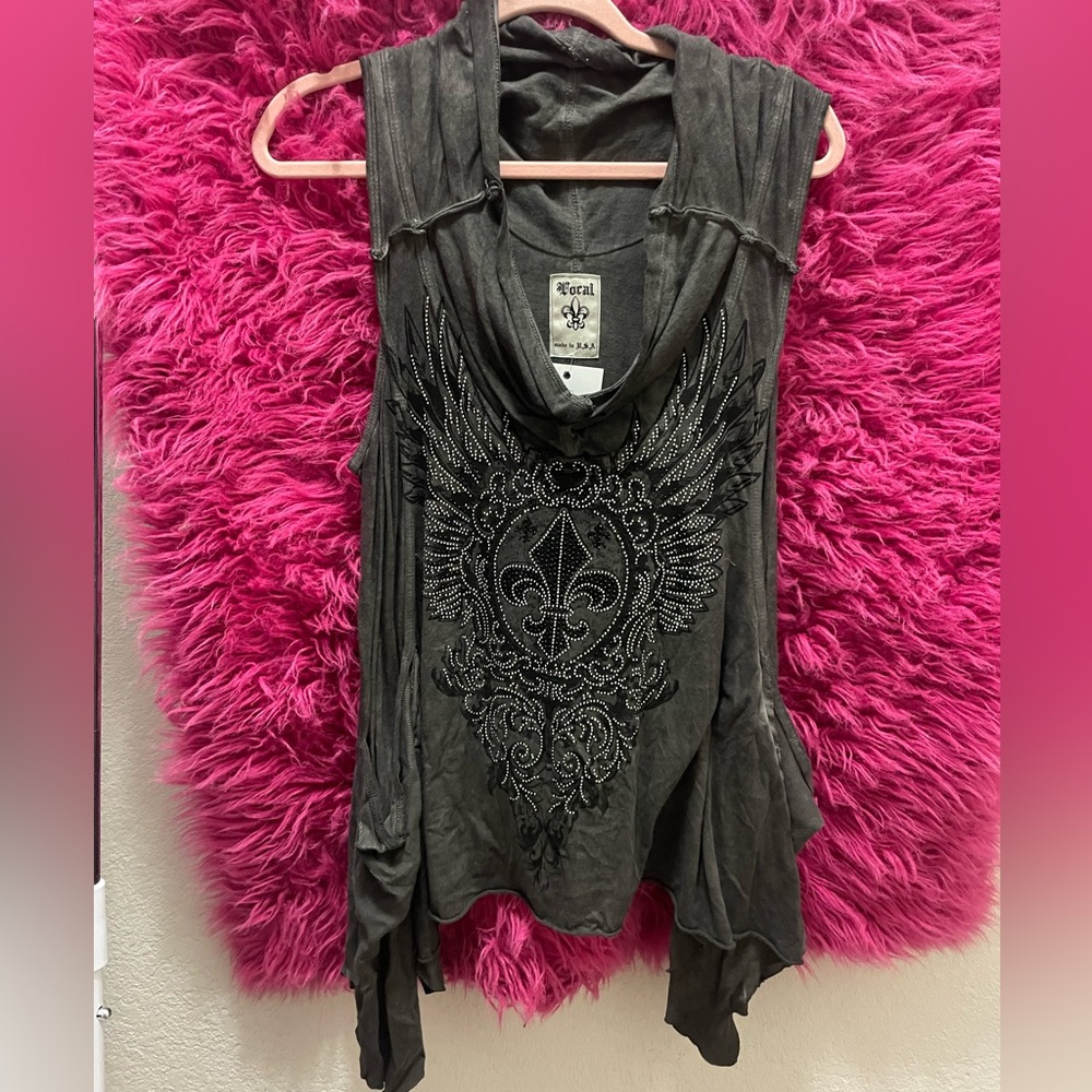 Gray Vocal Rhinestone Embellished Tank